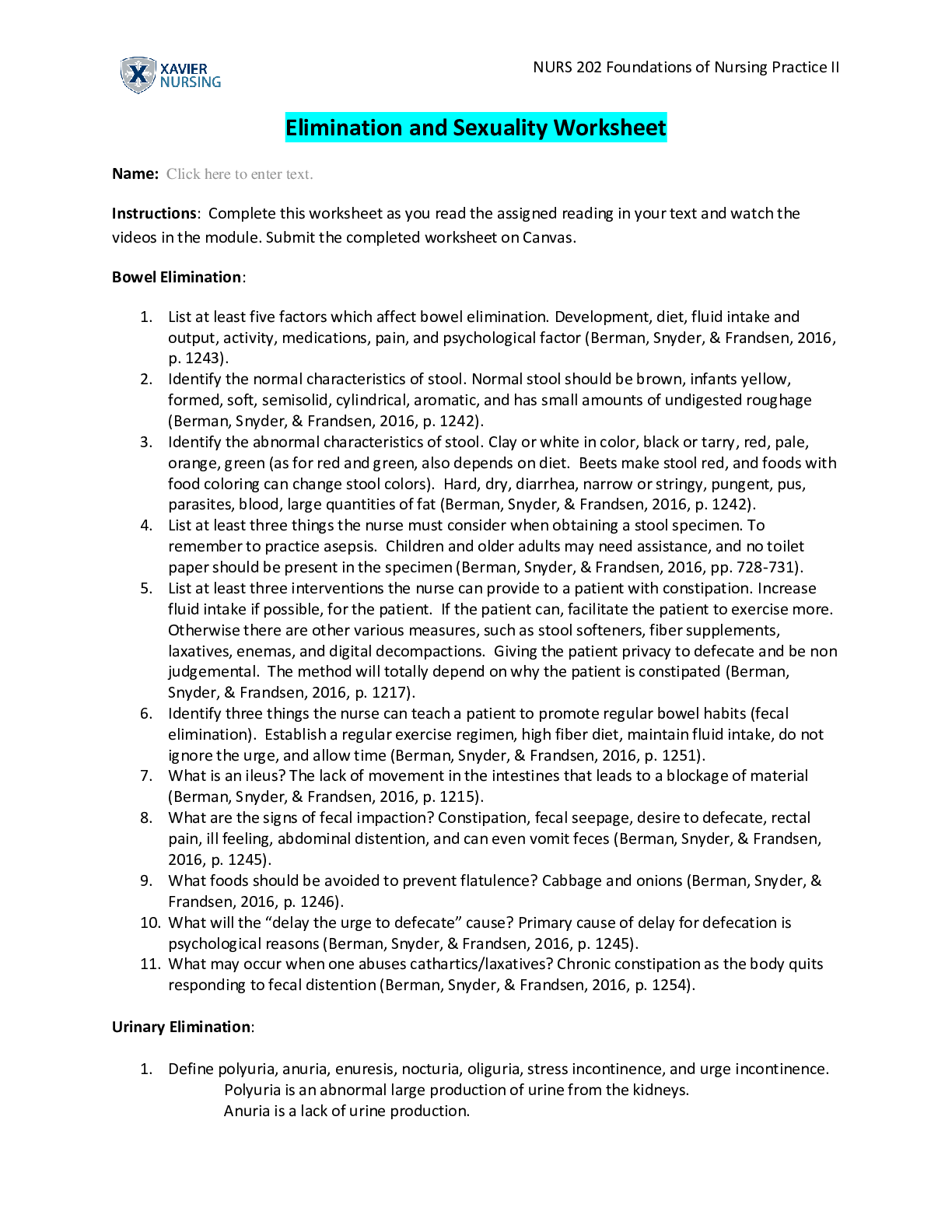 Preview image of NURS 202 Worksheet EliminationSexuality document